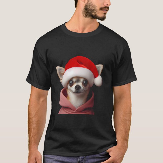 Camiseta Chihuahua com o dono do cachorro Natal do Papai No (Frente)