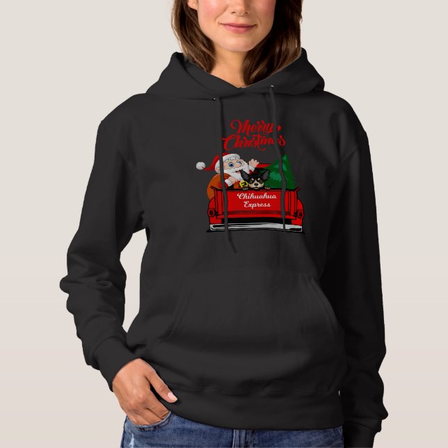 Camiseta Chihuahua com Papai Noel em Pickup Vermelho (Frente)