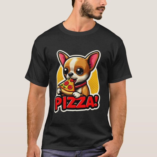 CAMISETA CHIHUAHUA COMENDO PIZZA 16 (Frente)