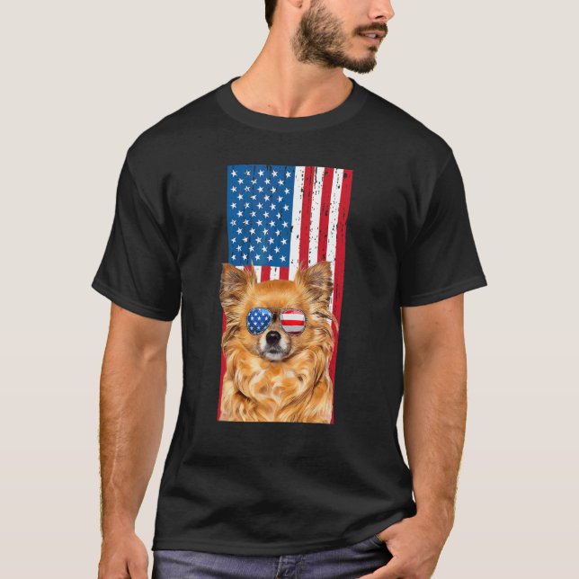 Camiseta Chihuahua de Cabelo Longo para Meninos Ameri (Frente)