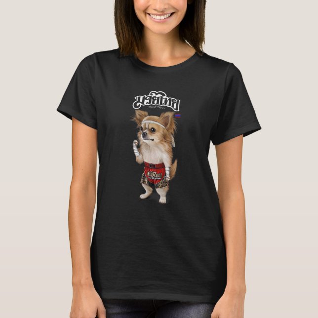 Camiseta Chihuahua Dog Como Muay Thai Kick BoxChamping (Frente)