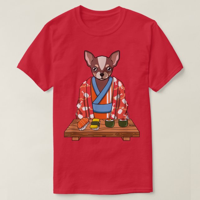 Camiseta Chihuahua Dog Kimono Kawaii Japanese Foodie Sushi  (Frente do Design)