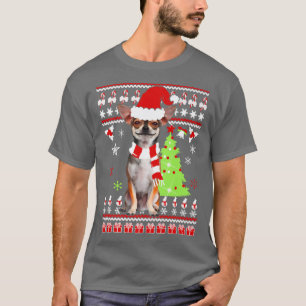 Camiseta Chihuahua Dog Santa Hat Engraçado Suor de Natal Fe