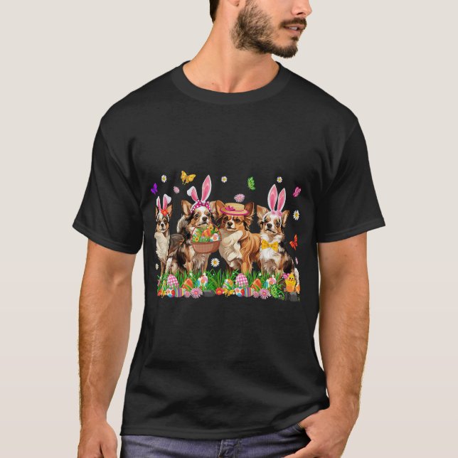 Camiseta Chihuahua Dogs With Bunny Ears Egg Basket Easter (Frente)