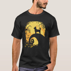 Camiseta Chihuahua e Moon Silhoueen Dog Halloween