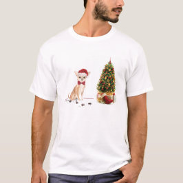 Camiseta Chihuahua Engraçado Cachorro de Natal com Árvore
