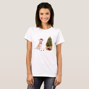 Camiseta Chihuahua Engraçado Cachorro de Natal com Árvore