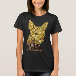 Camiseta Chihuahua Glitter Ouro de Cachorro Brilhante Amor