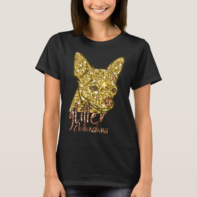 Camiseta Chihuahua Glitter Ouro de Cachorro Brilhante Amor (Frente)