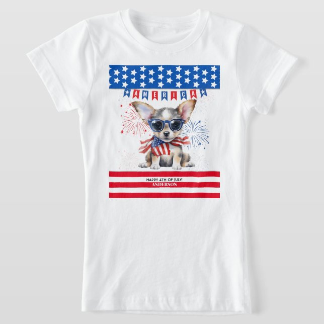 Camiseta Chihuahua Happy 4 De Julho América Patriótica EUA (Postura )