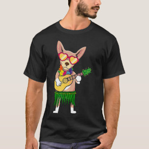 Camiseta Chihuahua Havaiana Costume Jogando Ukulele Summer