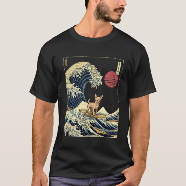 Camiseta Chihuahua Japonês Kanagawa Surf (Frente)