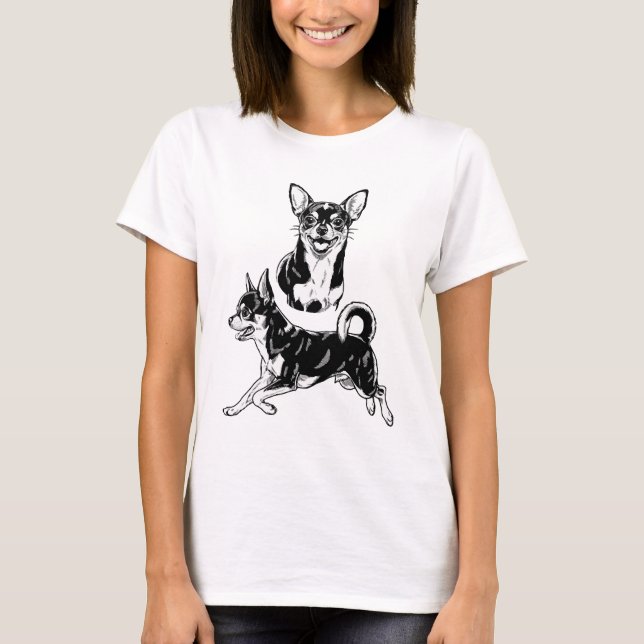 Camiseta Chihuahua Lover's Delight Dynamic Duo in Black (Frente)
