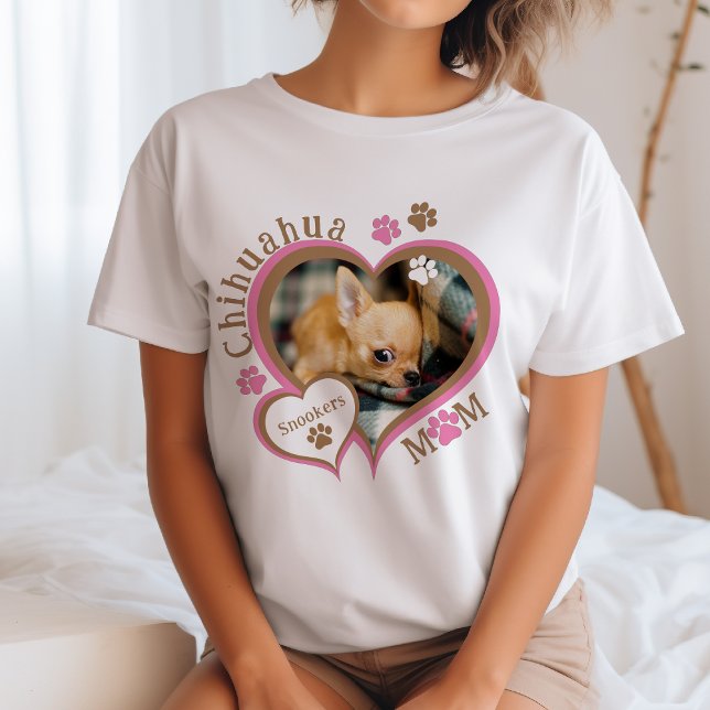 Camiseta Chihuahua Mãe Personalizada Foto Personalizada Pro (Chihuahua Mom Custom Photo Personalized T-Shirt)