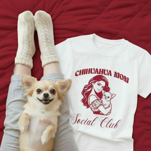 Camiseta Chihuahua Mamãe Clube Social Line Art Dog Propriet (Chihuahua Mom Social Club Line Art Dog Owner Gift T-Shirt.)