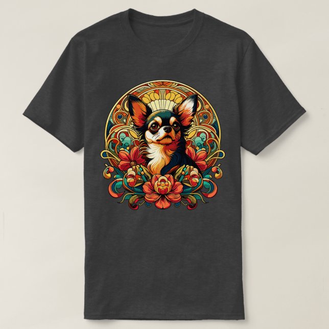 Camiseta Chihuahua no Estilo Floral de Art Nouveau (Frente do Design)