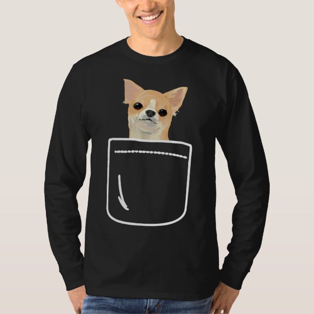 Camiseta Chihuahua no seu bolso na frente (Frente)