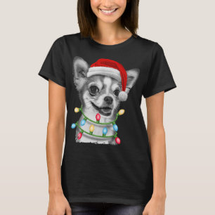 Camiseta Chihuahua Papai noel Árvore de Natal Ilumina Cacho