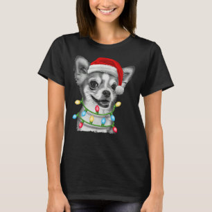 Camiseta Chihuahua Papai noel Árvore de Natal Luzes de Nata