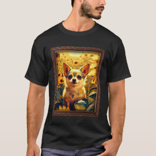 Camiseta Chihuahua pintando Flor de Girassol Mãe Flor
