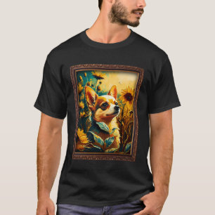 Camiseta Chihuahua pintando Flor de Girassol Mãe Flor