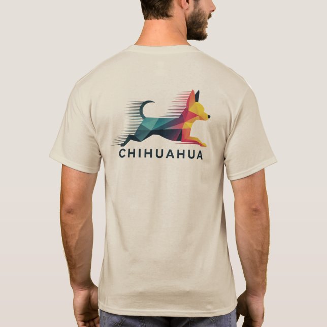 Camiseta Chihuahua poligonal en amarillo y azul (Verso)