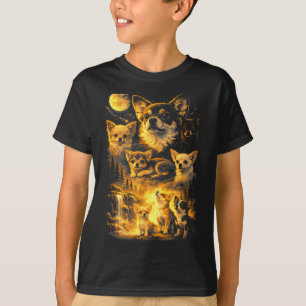 Camiseta Chihuahua retrô uivando para a lua meme 90s anima