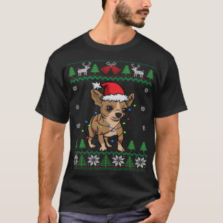 Camiseta Chihuahua Santa Claus Hat E Luzes Chihuahua ugl