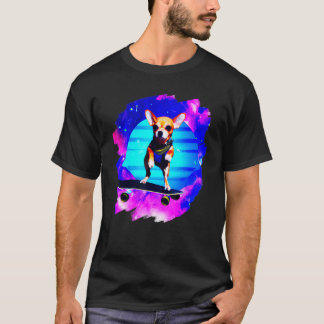 Camiseta Chihuahua Skate fazendo Outer Space Retro Vintage 
