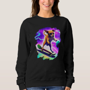 Camiseta Chihuahua Skateboarding Espaço Exterior Retro Vint