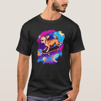 Camiseta Chihuahua Skateboarding Espaço Exterior Retro Vint