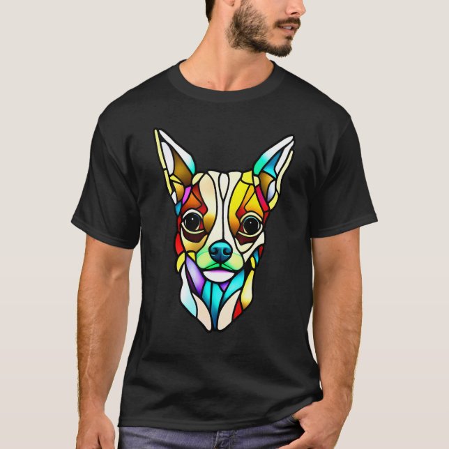 Camiseta Chihuahua - Stained Glass Pop Art_3 (Frente)