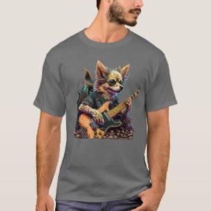 Camiseta Chihuahua tocando guitarra elétrica