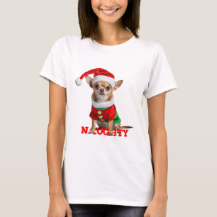Camiseta Chihuahua travesso como elfo de Papai Noel cachorr