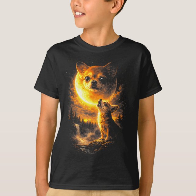 Camiseta Chihuahua uivando para a lua cachorro engraçado vi (Frente)