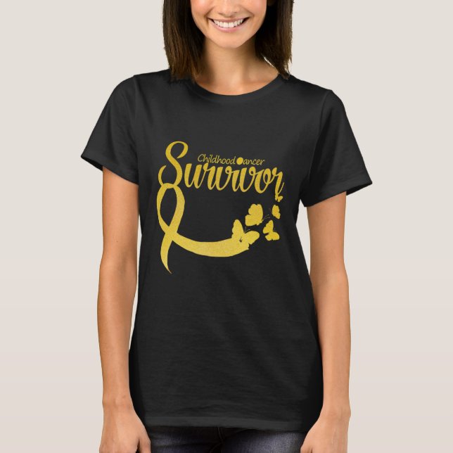 Camiseta Childhood Cancer Survivor Ribbon Butterfly Awarene (Frente)