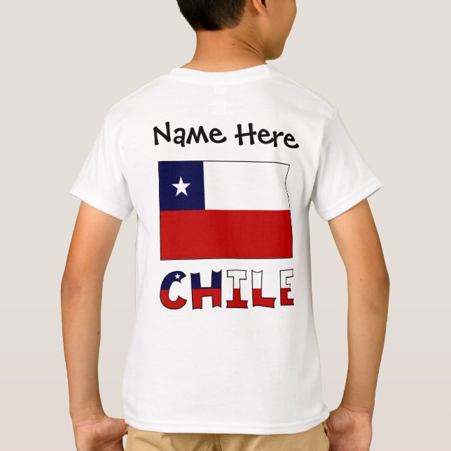 Camiseta Chile e Bandeira Chilena com Seu Nome (Verso)