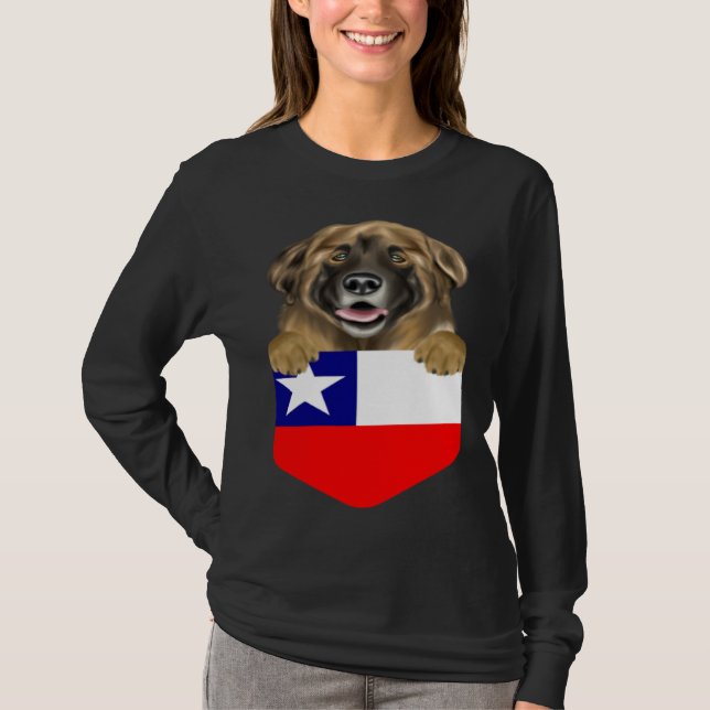 Camiseta Chile Flag Leonberger Dog In Pocket (Frente)