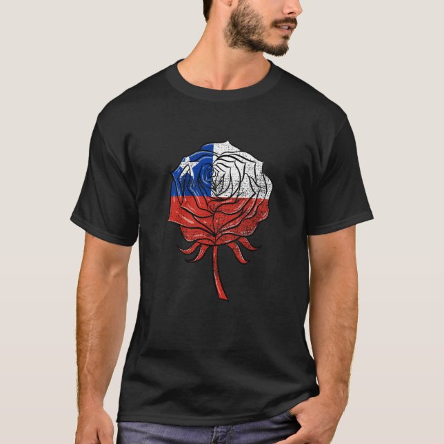 Camiseta Chile Flag Rose Chilean Women Vintage (Frente)