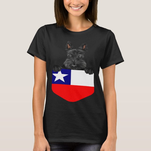 Camiseta Chile Flag Scottish Terrier Dog In Pocket (Frente)
