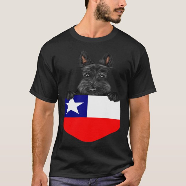 Camiseta Chile Flag Scottish Terrier Dog In Pocket (Frente)