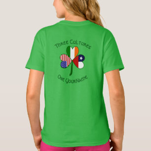 Camiseta Chile Irlanda EUA Trevo Bandeira Menina Personaliz
