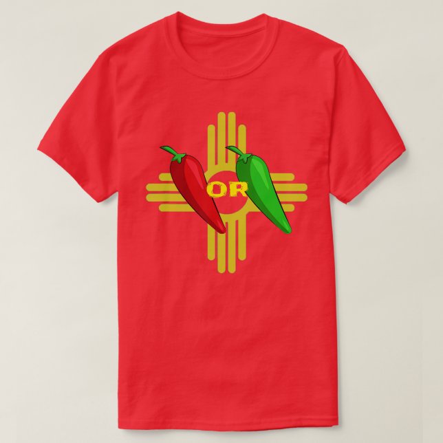 Camiseta Chile Vermelho ou Verde Ataca Novo México Zia 1 (Frente do Design)