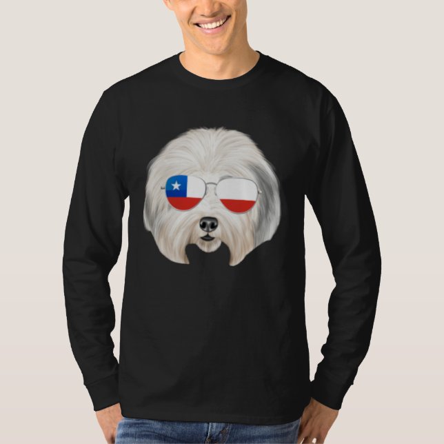 Camiseta Chilean Flag Old English Sheepdog Dog Chile Pocket (Frente)
