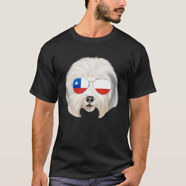 Camiseta Chilean Flag Old English Sheepdog Dog Chile Pocket (Frente)