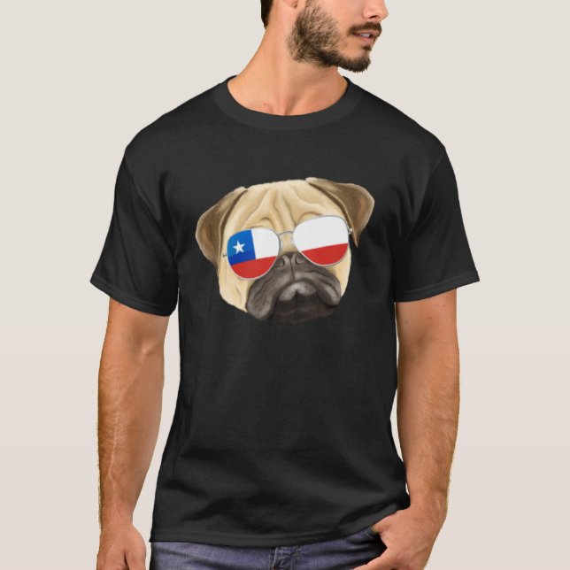 Camiseta Chilean Flag Pug Dog Chile Pocket (Frente)