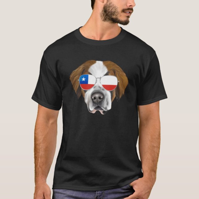 Camiseta Chilean Flag St Bernard Dog Chile Pocket (Frente)