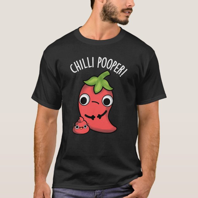 Camiseta Chili Poooper Engraçado Pepper Pun Dark BG (Frente)