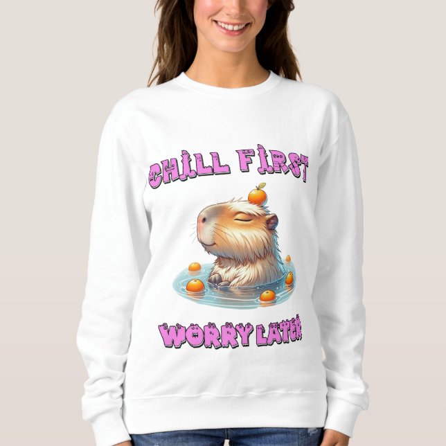 Camiseta Chill First Worry Later - Funny Relax Capy Design (Frente)