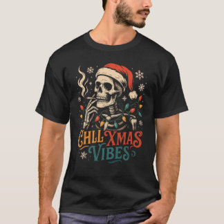 Camiseta "Chill Xmas Vibes Skeleton Papais noeis Fumando Le